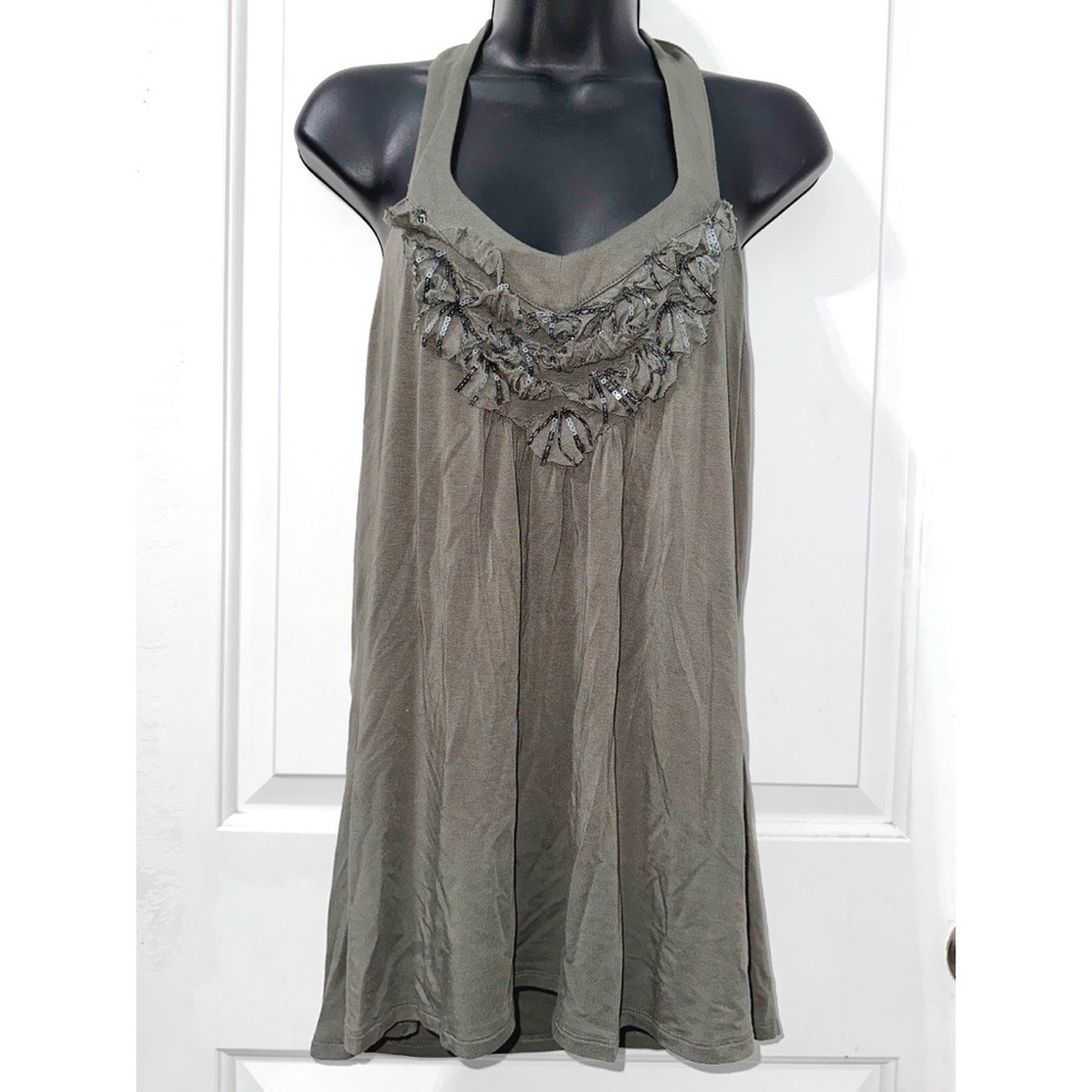 Boston Proper Green Embellished Halter Top